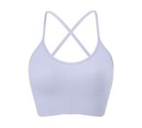 Haut court de yoga sans couture pour femme - Bretelles fines et confortables - Séchage rapide - Résistant aux chocs - Grand dos - Soutien-gorge de poitrine amovible pour l'extérieur - Pour la vie