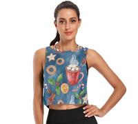 Haut court d'été en soie glacée pour femme, chemises de yoga et de sport fraîchement sèches, S, Boisson de Noël en forme de houx Bleu/rouge/marron, XX-Large