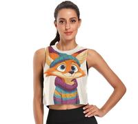 Haut court d'été pour femme Cool Dry Gym Activewear Chemise S, Joli bonnet coloré renard, Taille XL