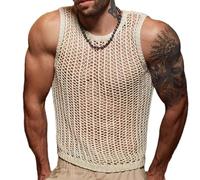 Haut court en crochet pour homme, débardeur d'été en tricot ajouré sans manches, transparent