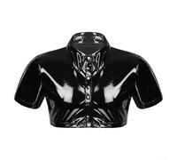 Haut court pour homme en PVC brillant avec finition effet mouillé et effet cuir verni à manches courtes et col - Longueur normale (3XL Noir)