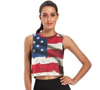 Haut court sans manches en soie glacée pour femme, séchage rapide, chemise de yoga actif S, Art du drapeau du jour de l'indépendance, Taille S