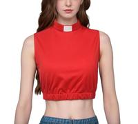 Haut court sans manches pour femme avec col à languette, clergé, prêtre, église, clergé, Rouge, XX-Large