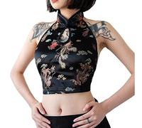 Haut court sans manches pour femme avec nœud brodé, noir, Taille M