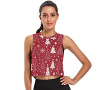 Haut court sans manches pour femme, séchage rapide, course à pied, sport, chemises musculaires S, Sapin de Noël rouge et blanc flocon de neige étoile, Taille XL