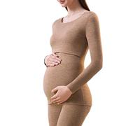 Haut d'allaitement élastique extensible post-partum pour mamans allaitantes en polyester chaud avec ouverture pour un allaitement facile Vêtements d'allaitement doux, Couleur café., XL