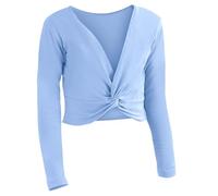 Haut de ballet à manches longues pour fille - Couleur pure - Maillot de danse décontracté - Pour l'école, le yoga et le sport, bleu, 3-4 ans