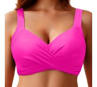Haut de bikini à col en V, haut de bikini sexy pour femme, grande poitrine, push-up, lacets, aspect cache-cœur, soutien-gorge de sport, maillot de bain, haut d'été, dos nu, soutien-gorge de bain, rose