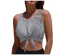 Haut de Bikini Femme Col en U Couleur Unie avec Imprimé et Nœud Décoratif Soutien Gorge à Porter Extérieur Design Moderne pour Plage Piscine ou Tenue Estivale