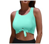 Haut de Bikini Femme Col en U Couleur Unie avec Imprimé et Nœud Décoratif Soutien Gorge à Porter Extérieur Design Moderne pour Plage Piscine ou Tenue Estivale