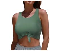 Haut de Bikini Femme Col en U Couleur Unie avec Imprimé et Nœud Décoratif Soutien Gorge à Porter Extérieur Design Moderne pour Plage Piscine ou Tenue Estivale