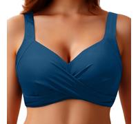 Haut de bikini pour femme avec armatures - Gros seins - Soutien-gorge push-up - Rembourré - Effet cache-cœur - Bandoulière réglable - Bikini - Été - Plage, A1-bleu., XXL