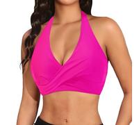 Haut de bikini pour femme - Col en V - Effet cache-cœur - Sous-vêtements croisés plissés - Lingerie de nuit sexy à lacets - Bralette - Bretelles larges - Couverture complète - Vêtement de plage, R