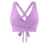 Haut de bikini pour femme - Gros seins - Push Up - Aspect cache-cœur - Amovible - Rembourré - Bretelles larges réglables - Haut de bikini à lacets - Maillot de bain sexy, lilas, XL