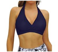 Haut de bikini pour femme - Gros seins - Push Up - Aspect enveloppant - Amovible - Rembourré - Réglable - Bretelles larges - Lacets - Séchage rapide - Sexy - Rembourré - Maillot de bain de sport, Bleu