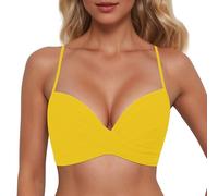 Haut de bikini pour femme - Push Up - Dos nu - Gros seins - Aspect cache-cœur - Dentelle - Col en V - Maillot de bain été plage, jaune, M