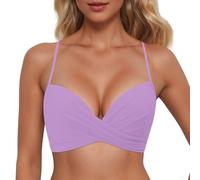 Haut de bikini pour femme - Push Up - Dos nu - Gros seins - Aspect cache-cœur - Dentelle - Col en V - Maillot de bain été plage, lilas, XXL