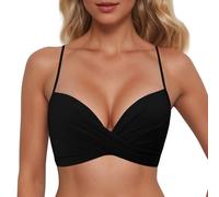 Haut de bikini pour femme - Push Up - Dos nu - Gros seins - Aspect cache-cœur - Dentelle - Col en V - Maillot de bain été plage, Noir , XL