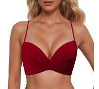Haut de bikini pour femme - Push Up - Dos nu - Gros seins - Aspect cache-cœur - Dentelle - Col en V - Maillot de bain été plage, Bordeaux, XXL