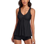 Haut de bikini pour le sport - Ensemble de bikini pour femme push up - Tankini sexy avec short - Maillot de bain deux pièces - Maillot de bain avec short de bain - Tankini avec minishort, Noir , XL