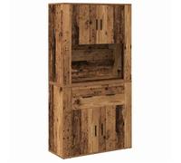 Haut de buffet en bois ancien - vidaXL - 80x33x150 cm - Bois d'ingénierie - Bois récupéré - Rustique - 4 portes - Tiroir