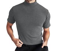Haut de compression à col roulé pour homme 2026 - Coupe ample - Pour le sport et la gym - Coupe ample - Coupe ajustée - Décontracté - Col montant - T-shirt western à manches courtes pour homme, gris