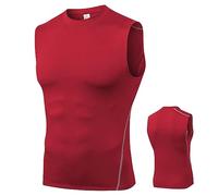 Haut de compression sans manches, gilet de course pour homme, haut respirant sans manches, t-shirt moulant multi-usage pour entraînement de bodybuilding flexible d'été pour le fitness, Rouge, S