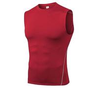 Haut de compression sans manches, gilet de course pour homme, haut respirant sans manches, t-shirt moulant multi-usage pour entraînement de bodybuilding flexible d'été pour le fitness, Rouge, L