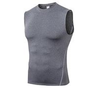 Haut de compression sans manches, gilet de course pour homme, haut respirant sans manches, t-shirt moulant multi-usage pour entraînement de bodybuilding flexible d'été pour le fitness, gris, S