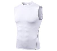 Haut de compression sans manches, gilet de course pour homme, haut respirant sans manches, t-shirt moulant multi-usage pour entraînement de bodybuilding flexible d'été pour le fitness, blanc, S