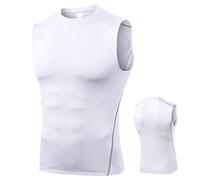 Haut de compression sans manches, gilet de course pour homme, haut respirant sans manches, t-shirt moulant multi-usage pour entraînement de bodybuilding flexible d'été pour le fitness, blanc, L