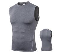 Haut de compression sans manches, gilet de course pour homme, haut respirant sans manches, t-shirt moulant multi-usage pour entraînement de bodybuilding flexible d'été pour le fitness, gris, S