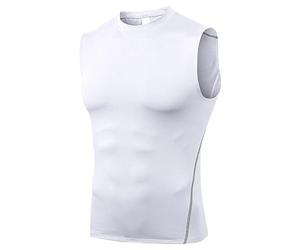 Haut de compression sans manches, gilet de course pour homme, haut respirant sans manches, t-shirt moulant multi-usage pour entraînement de bodybuilding flexible d'été pour le fitness, blanc, S