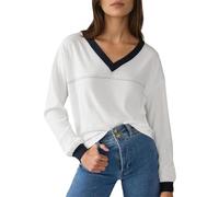 Haut de couche de base pour femme, chemisier uni à manches longues, col en V, vêtements d'automne pour la vie quotidienne, cadeaux de Noël, blanc, XL