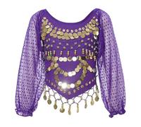 Haut de danse du ventre pour femme, chemise de danse à manches longues bouffantes en mousseline à paillettes, chemisier pour festival, club, haut court tribal à nouer dans le dos pour danse du ventre,