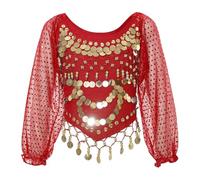 Haut de danse du ventre pour femme, chemise de danse à manches longues bouffantes en mousseline à paillettes, chemisier pour festival, club, haut court tribal à nouer dans le dos pour danse du ventre,