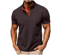 Haut de golf à manches courtes pour homme - Col en V - Coupe ajustée - Haut de course en velours côtelé - T-shirt vintage Henley à quart de bouton - Haut de sport pour le travail, les voyages, Un café