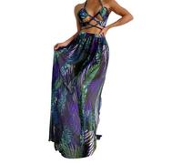 Haut De Maillot Bain Femme Grande Taille Push up Women 1 Piece Swimwear+1 Piece Cover UP Two Print Swimsuit Monokini Bikini 2 Swimsuits Two Maillot De Bain Pu00 Rembourré (Purple, M)