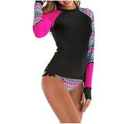 Haut de Maillot de Bain Femme à Manches Longues Tee Shirt Anti UV Rashguard UPF 50+ Rash Guard Cache-Maillots Fermeture Éclair Séchage Rapide Natation Surfing Maillots de Bain Femmes 1 Pièces