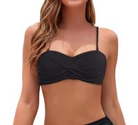 Haut De Maillot De Bain Femme Bandeau, Haut de Bikini Bandeau à Bretelles Spaghetti, Bretelles Amovibles et sans Bretelles, Hauts de Bikini Noir pour la Plage, Les Vacances Vêtements