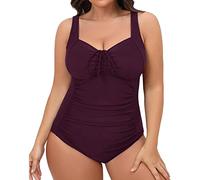 Haut de Maillot de Bain Femme Grande Taille 2023 Nouveau Maillot Bain Femmes Multi Couleur jarretelle Solide Conservateur Bikini Shorty Menstruel Maillots (Purple, M)