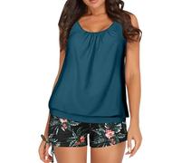 Haut de Maillot de Bain Maillot Bain Shorty Women's Spring Summer Solid Color Camisole Split Sleeveless Bikini Set with Breast Topper Bandeau Haut Femme (Navy S)