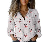 Haut de Noël à manches longues pour femme - Chemise en coton imprimée tendance - Hauts décontractés à manches longues - Tunique pour la vie quotidienne - Cadeaux de Noël, rose, M