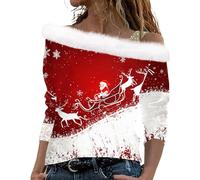 Haut de Noël Femme Déguisement Adulte de Neige Vintage de Soiree Chic Pull de Noel Moche Haut de Noel Pull de Noël Femme Grande Taille Rouge foncé M