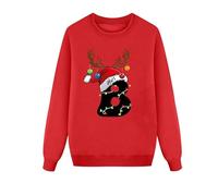 Haut de Noël moche imprimé lettre B à col rond 3 pièces pour parent enfant (Père) pour la vie quotidienne Cadeaux de Noël, Rouge, M