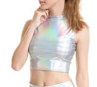 Haut de performance uni en cuir verni aspect portefeuille pour femme, Blanc., M