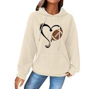 Haut de pyjama décontracté pour femme avec imprimé rugby avec cordon de serrage et poche en coton, beige, XL