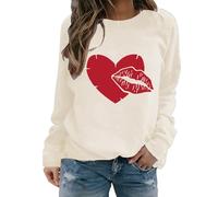 Haut de Saint-Valentin 2026 pour femme - Chemisier à manches longues et col rond - Imprimé amour de la Saint-Valentin - Cadeau idéal pour la vie quotidienne, beige, XL