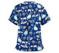 Haut de soin de Noël à manches courtes et col en V pour femme - Solide - Bouton vers le bas - Pour infirmière dentaire - Ensemble d'allaitement - Pantalon intelligent avec manches - Grande taille,