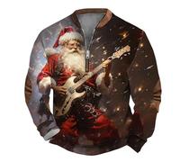 Haut de sport à demi-fermeture éclair pour homme - Imprimé Père Noël 3D - Style décontracté - Coupe ajustée - Sans capuche - Pull à manches longues avec coudières - Sweat-shirt d'extérieur extensible